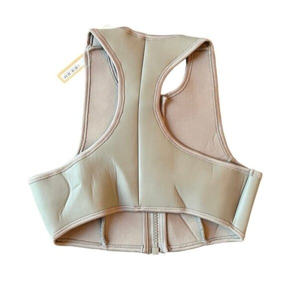 Skims Swim XS Rubberized Scuba High Neck Bikini Polyurethane Top Grey Chalk NWT - Picture 2 of 4